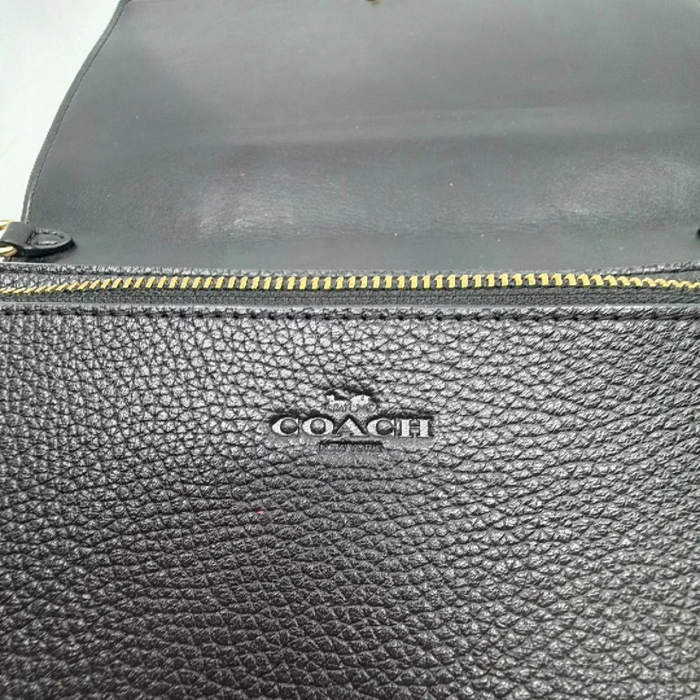 Coach Black Pebbled Leather Wallet on Chain